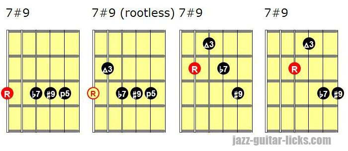 7#9 guitar chord shapes