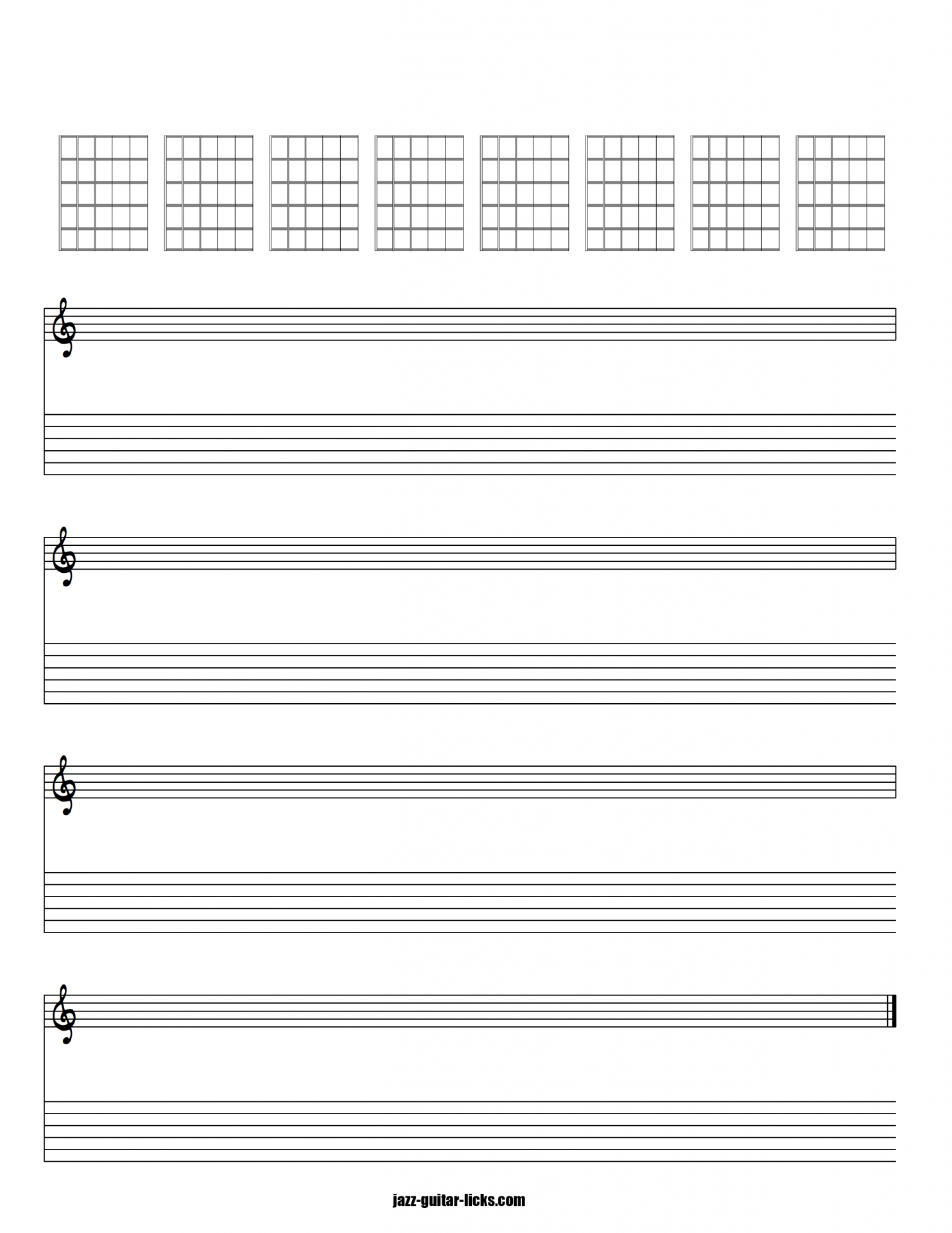 Blank guitar tab stave and chords