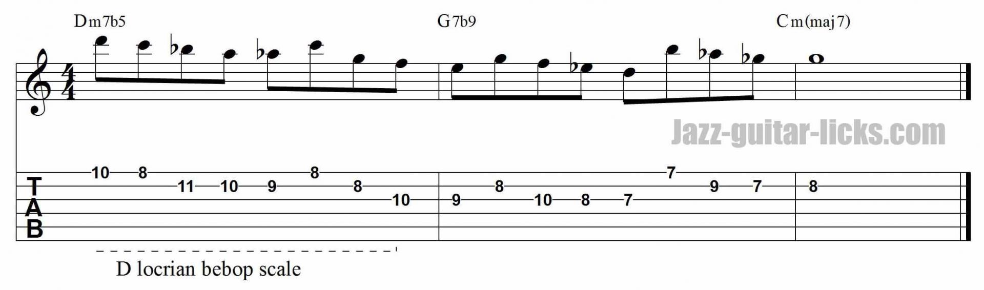 Locrian bebop lick minor ii v i