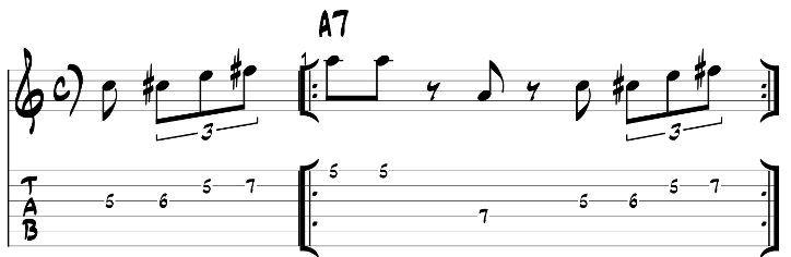 Major blues scale guitar lick exercise with tab 3