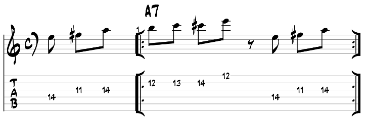 Major blues scale guitar lick exercise with tab 5