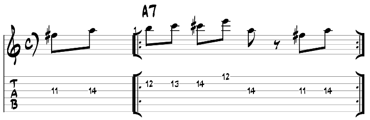 Major blues scale guitar lick exercise with tab 6