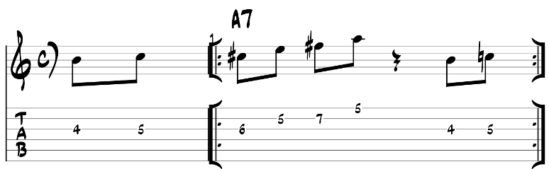 Major blues scale guitar lick exercise with tab 8