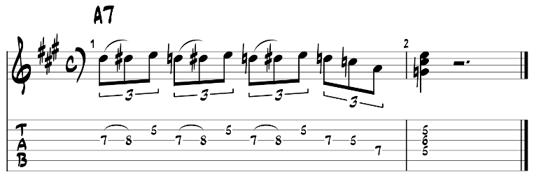 Minor blues scale and dom7 chord guitar tab 2
