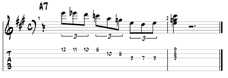 Minor blues scale and dom7 chord guitar tab 3