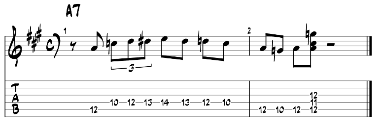 Minor blues scale and dom7 chord guitar tab 4