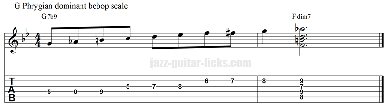 Phrygian dominant bebop scale and diminished 7 chords 4