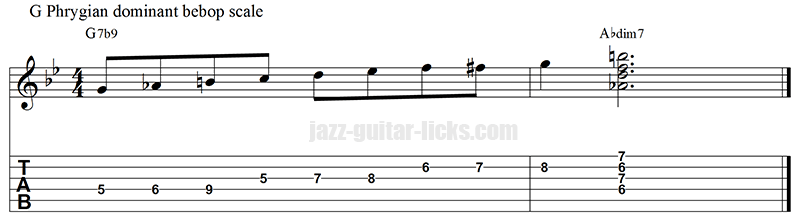 Phrygian dominant bebop scale and diminished 7 chords