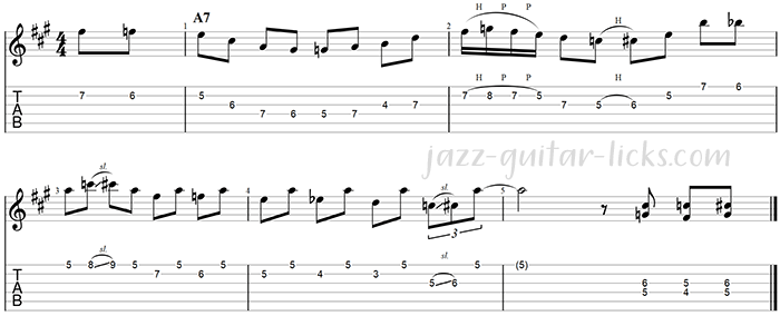 A7 jazz blues guitar lick joe pass style