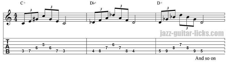 Augmented triad jazz guitar pattern