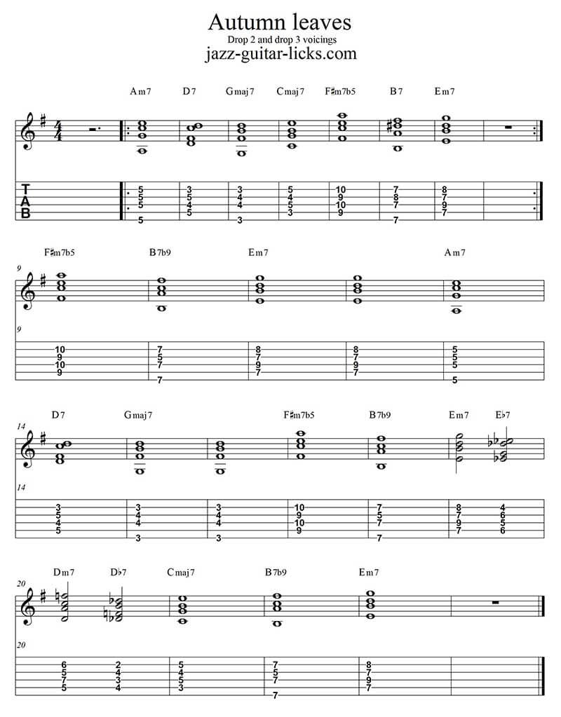 Autumn leaves basic jazz guitar chords