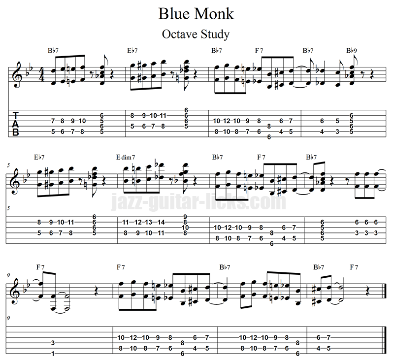 Blue monk jazz blues guitar octave study