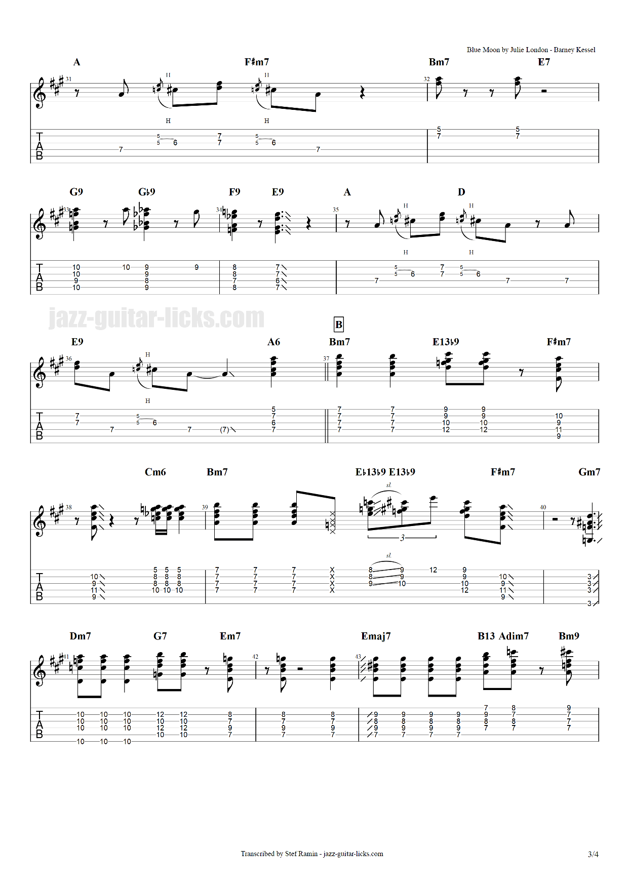 Blue moon guitar transcription 3