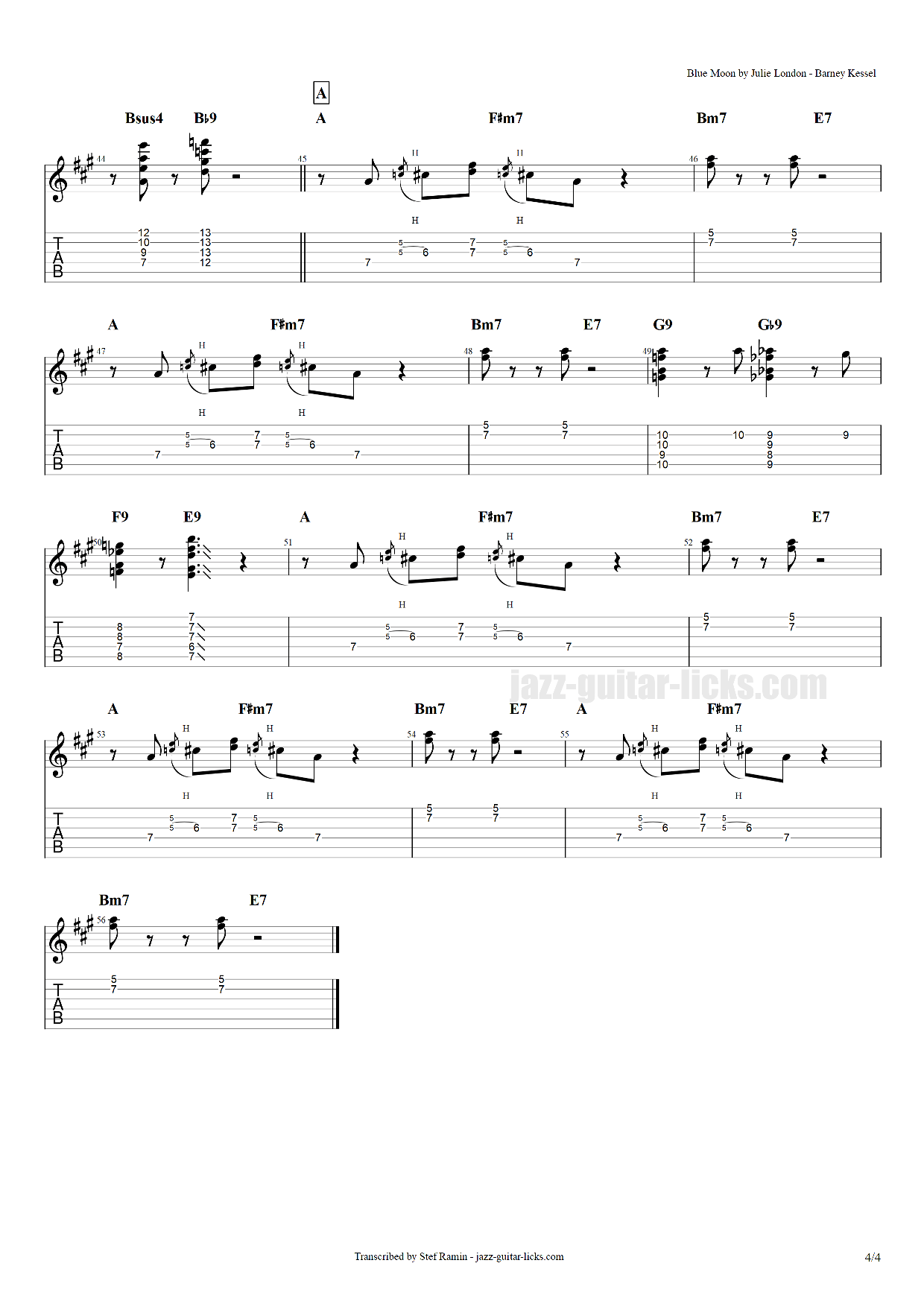 Blue moon guitar transcription 4