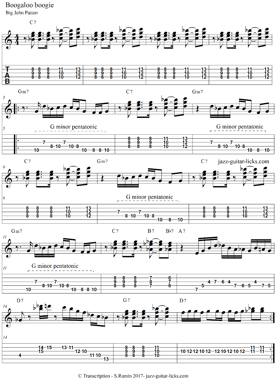 Boogaloo boogie big john patton guitar transcription