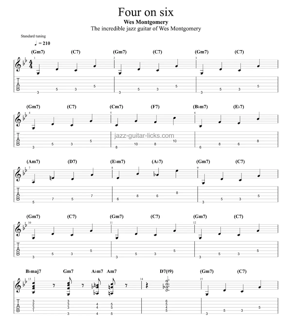 Four on six wes montgomery guitar tabs