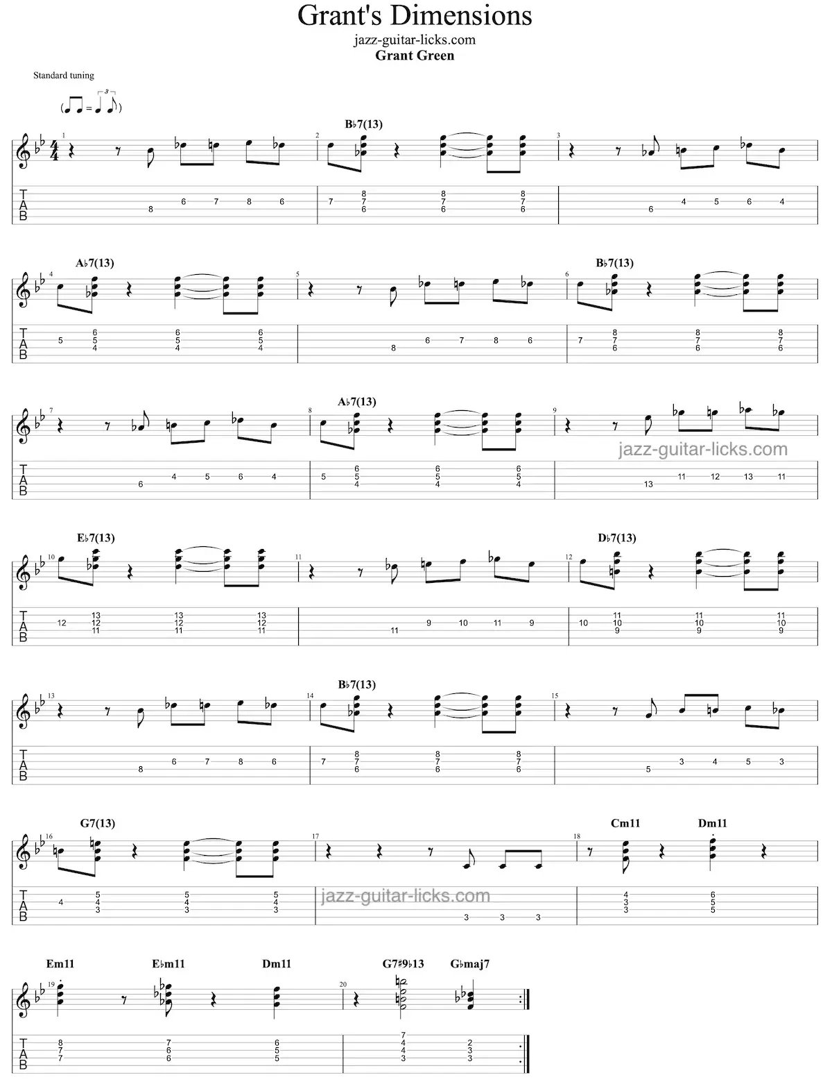 Grant s dimensions grant green transcription for guitar