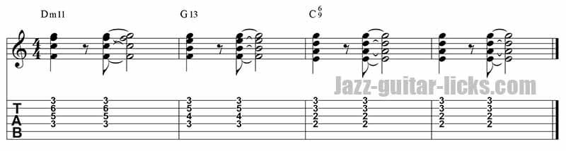 II V I guitar comping 6 chords