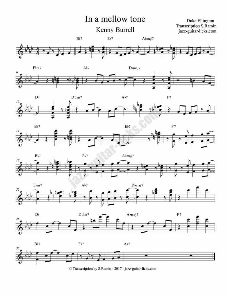 In a mellow tone kenny burrell standard notation transcription
