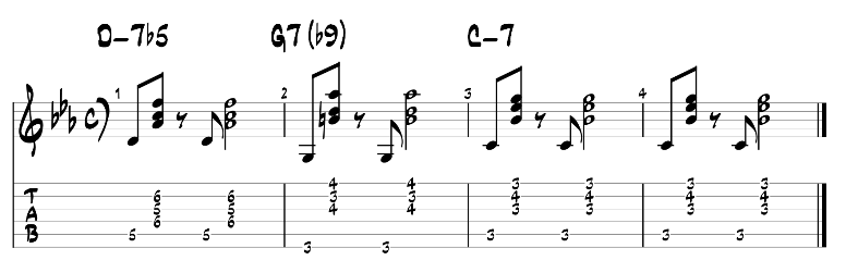 Jazz guitar chords minor 2 5 1 progression exercise 1