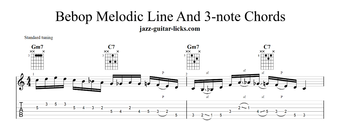 Jazz Guitar Exercise - Bebop Melodic Lines And 3-note Chords