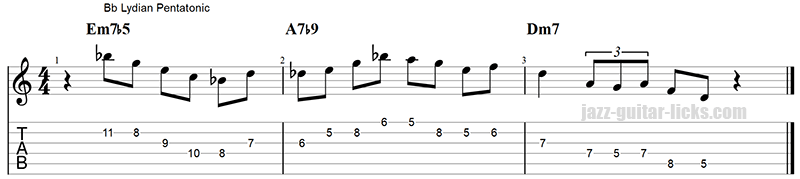 Lydian pentatonic jazz guitar lick