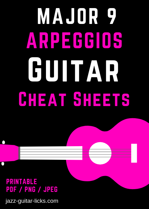 Major 9 Arpeggio Cheat Sheets for guitar
