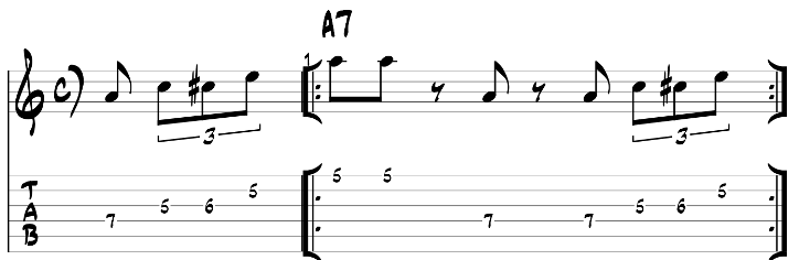 Major blues scale guitar lick exercise with tab 1