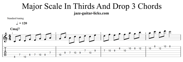 Major Scale In Thirds and Walking Bass Lines With Chords