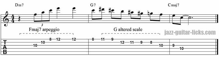 Minor 9th arpeggio lick - II-V-I progression