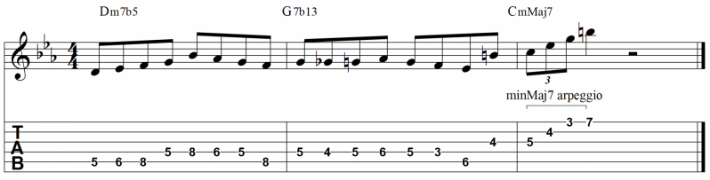 Minor major 7 jazz guitar lick