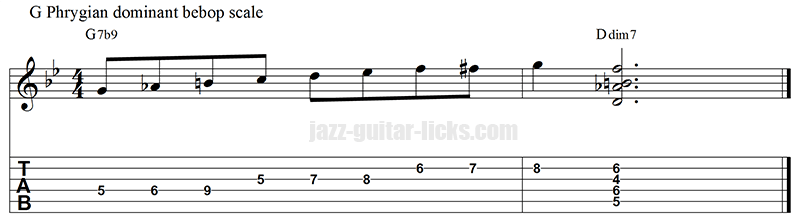 Phrygian dominant bebop scale and diminished 7 chords 3