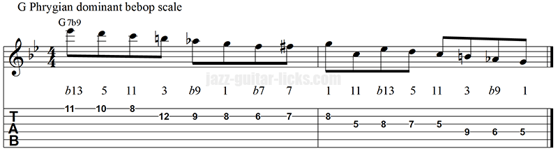 Phrygian dominant bebop scale guitar lick