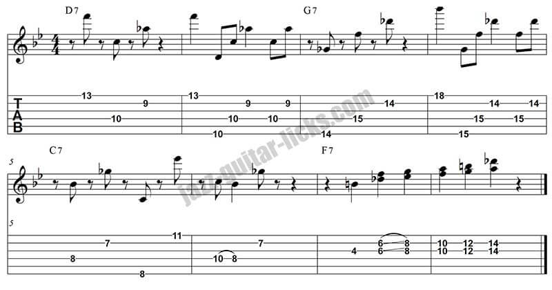 Scofield jazz guitar lick transcription with tabs