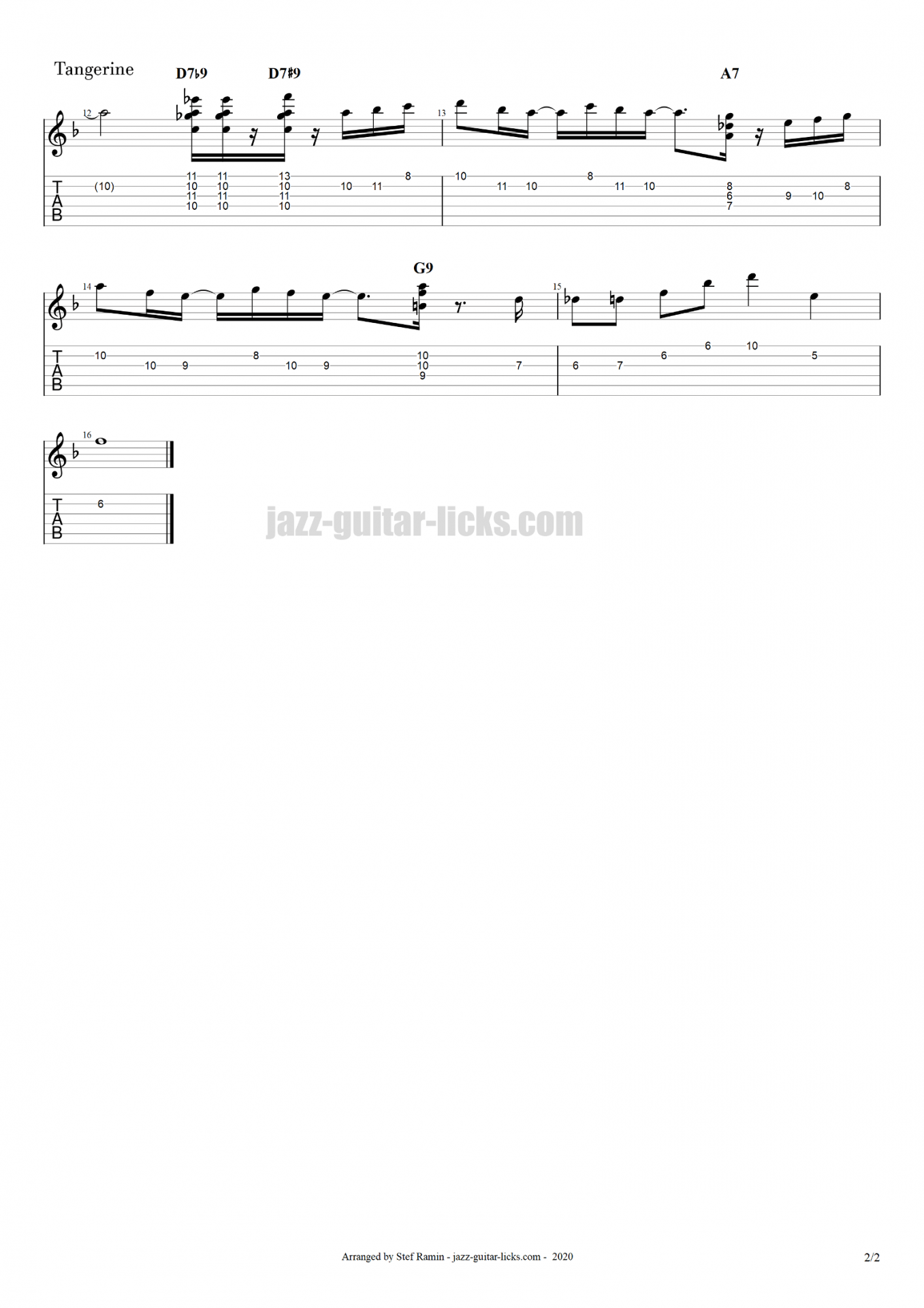 Tangerine stan getz jazz guitar tabs part 2