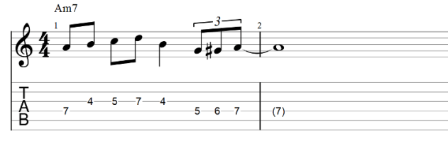 The lick guitar tab with passing tones 2