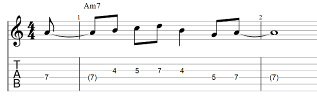 The lick guitar tab with pickup notes